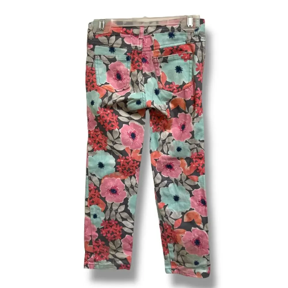 Gymboree Girls Pants Enchanted Winter Flowers Gray Pink‎ Size 5